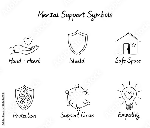 Mental Support Symbols Hand Drawn Doodle Icons