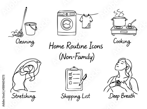 Home Routine non-family Doodle Icons for Everyday Life