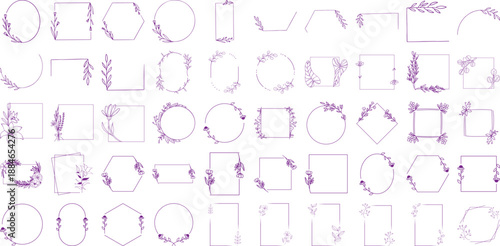 Assortment of purple floral and leaf decorative frames and borders