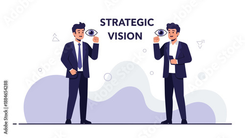Strategic Vision: Businessmen holding eyes, symbolizing foresight and planning