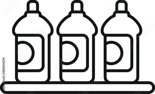 Three plastic bottles standing on a shelf, showing a simple outline icon