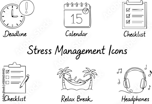 Stress Management Doodle Icons for Work and Life
