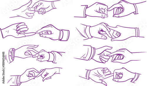 Fingers Touching and Interlocking in Line Art illustration