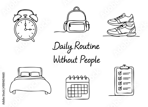 Daily Routine Objects Doodle Icons Without People