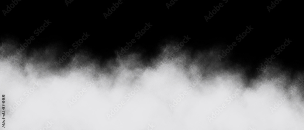 Fototapeta premium Abstract background featuring a horizontal band of ethereal white smoke or fog contrasting sharply against a solid deep black upper section for dramatic effect