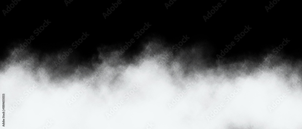 Fototapeta premium Dramatic black and white overlay featuring a wispy ground fog effect transitioning smoothly into a solid dark upper background suitable for cinematic staging or graphic design projects