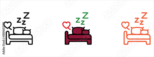 Illustrative icon set depicting peaceful and comfortable sleep in a cozy bed vector illustration.