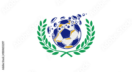 Stylized soccer ball emblem with laurel wreath symbolizing achievement and sportsmanship in football.