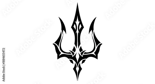 Black Tribal Trident Symbol on White Background.