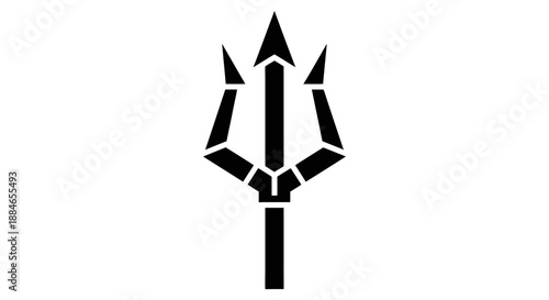 Black trident icon on a white background symbolizing power and mythology.