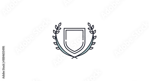 Simple black line art shield emblem with laurel wreath.