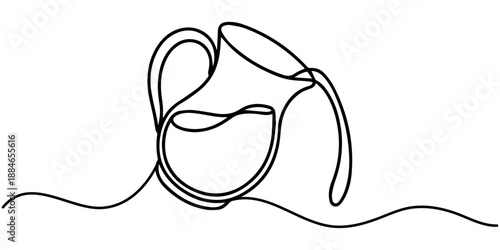 Continuous line drawing of a pitcher with handle. No editable strokes, Pitcher for milk line continuous drawing vector. One line Pitcher for milk vector background. Milk pot icon. Continuous outline