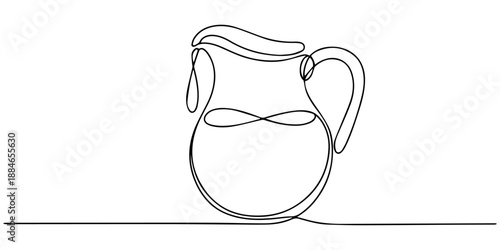 Continuous line drawing of a pitcher with handle. No editable strokes, Pitcher for milk line continuous drawing vector. One line Pitcher for milk vector background. Milk pot icon. Continuous outline