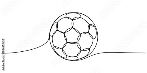 Minimalist continuous one line drawing of a classic soccer ball for sports design, One continuous line drawing of football ball. Editable stroke, vector illustration, Soccer Ball in a continuous one