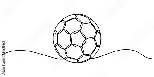 Minimalist continuous one line drawing of a classic soccer ball for sports design, One continuous line drawing of football ball. Editable stroke, vector illustration, Soccer Ball in a continuous one
