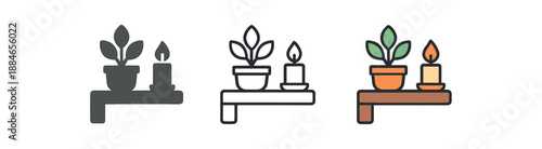 daily routine candle and plant on bedside shelf