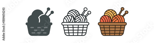 cozy home life basket with knitting yarn and needles