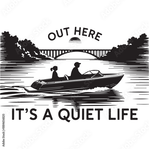 A fishing boat on calm water at sunset with a fisherman silhouetted against the sky