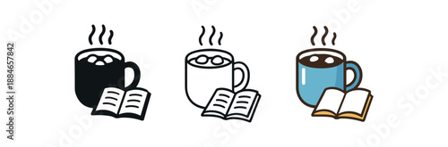 seasonal comfort winter hot chocolate and open book