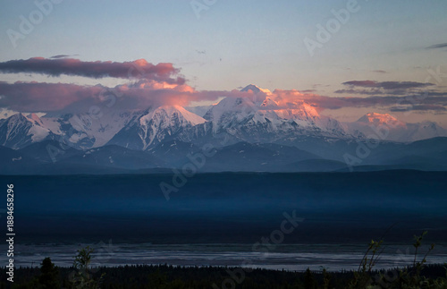 Pink light on Alaskan mountain
