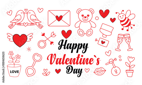 Happy valentine's day illustrations isolated on white background, Vector