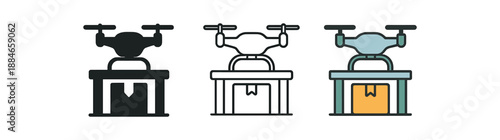 flat vector icon drone air delivery, future symbol, shipping in time, contactless shopping, outline, flat and colored isolated on white background