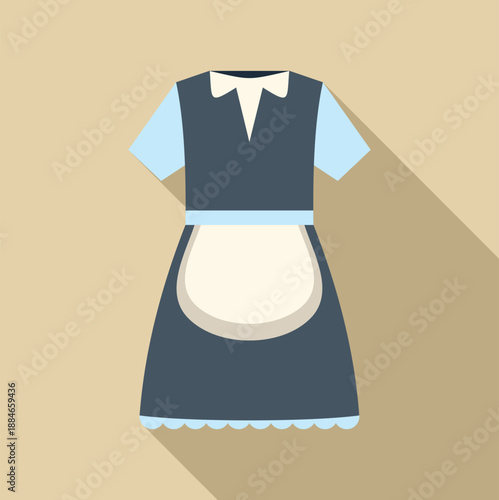 Housekeeping uniform with a white apron and blue dress displaying a long shadow
