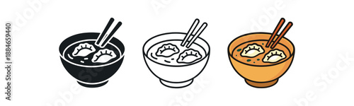 international food Chinese dumpling soup, flat vector icon isolated on transparent background