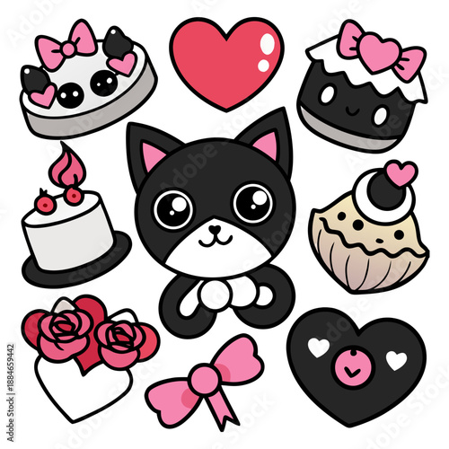 Cute vector illustration collection featuring a set of funny cat, dog, and bear faces with cartoon animal heads in a fun art design