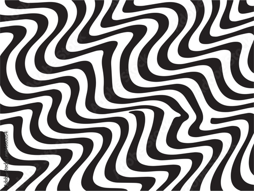 Abstract black and white wavy pattern, creating a sense of movement and energy. It's a visually striking design.