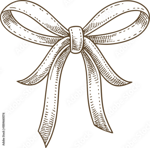 decorative bow tied ribbon with elegant loops and tails hand drawn sketch