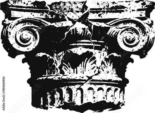 Classic broken corinthian column capital with ornate acanthus leaf and volute design