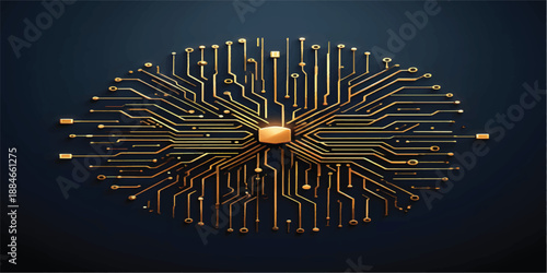 Abstract tech background featuring circuit patterns and blue chip design. Digital board texture with electronic lines for futuristic data concepts. Digital technology vector background.