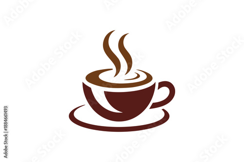 Brown Coffee Cup with Steam on a Saucer