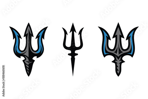Three Stylized Tridents with Blue and Gray Accents