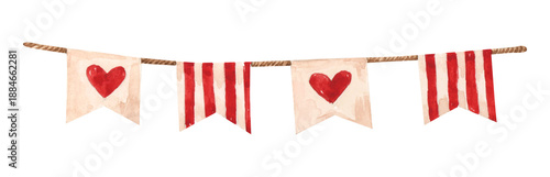 Foto Watercolor red stripe and beige pennant