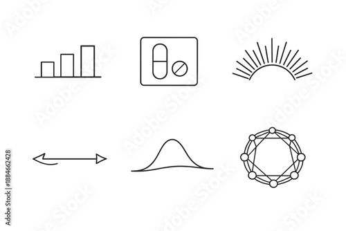 Dose-Response Icons. Line style icons of dose-response and modulation: microdose scale bar, standard dose tile, neural-response