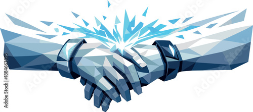 Digital Intimacy Ritual. Low-poly vector illustration focused on a digital intimacy ritual where smart bracelets exchange a kiss