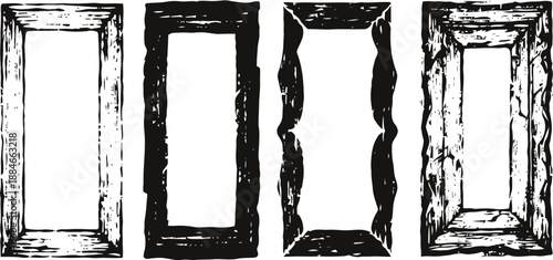 set of four vintage wooden picture frames with distinct carved designs and textures