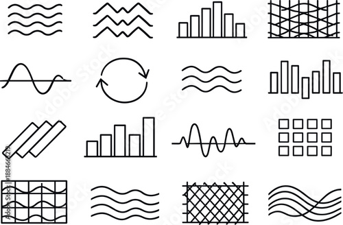 Image Generation. Line style vector icons of smart home energy management devices: rhythm stripe, rhythm stripe, interval bar,