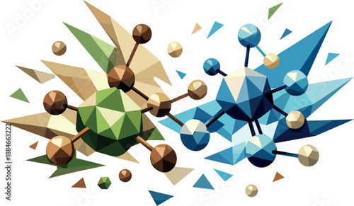 Pheromone Polygon Art. Low-poly vector illustration focused on an artistic visualization of pheromone molecules, angular polygonal