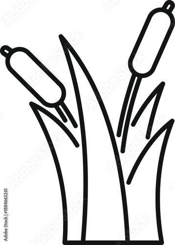 Cattail reeds growing from marsh or swamp habitat line art icon