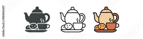 cozy home small tea pot with cup and cookies