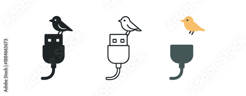 digital detox unplugged USB symbol with tiny bird sitting on it