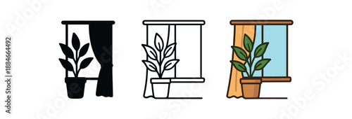 cozy home indoor plant ceramic pot near curtain