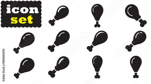 Chicken leg Icon Set, Editable Solid Vector Illustration