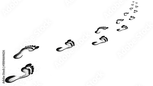 Footprints Trail on White Background - Path Forward Concept