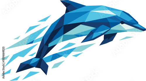 Geometric Dolphin Elegance. Low-poly vector illustration focused on a dolphin in a clean geometric interpretation, angular