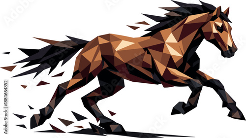 Dynamic Galloping Horse. Low-poly vector illustration focused on a horse in full gallop, angular polygonal construction with sharp