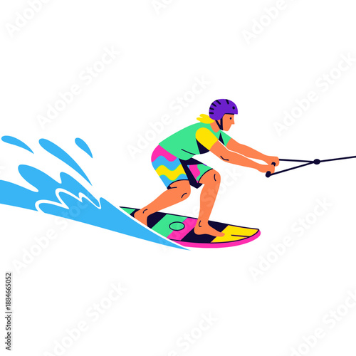 Wakeboarder riding water sport, dynamic action, summer fun, healthy lifestyle